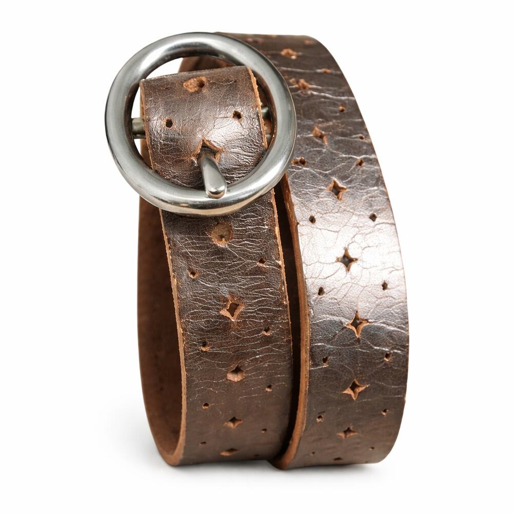 Bronze Leather Slim women's belts Nickle toned buckle - XL